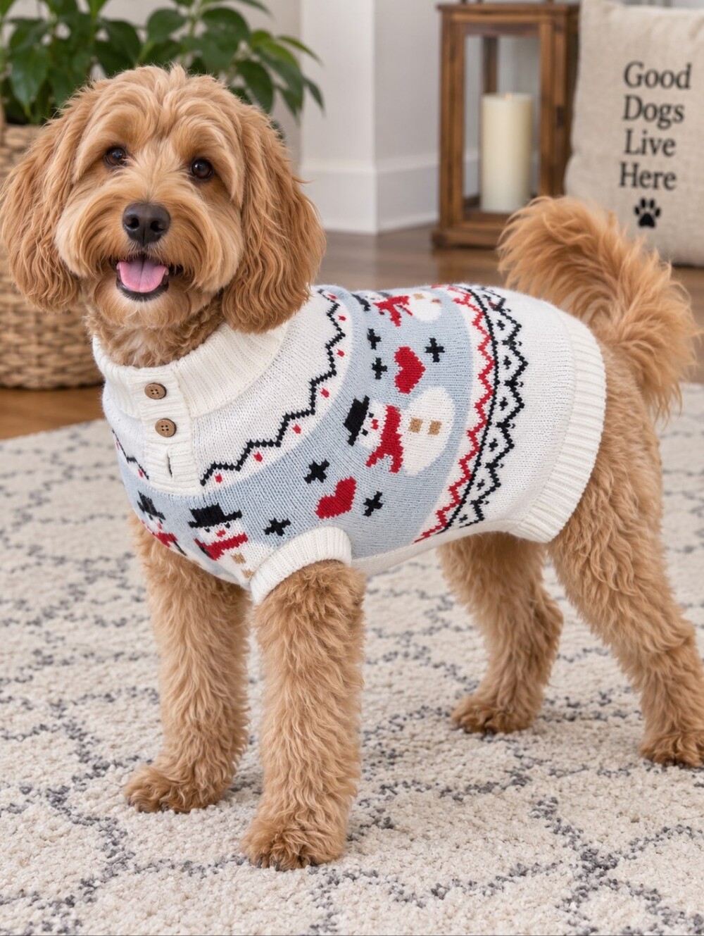 Fair Isle Furry & Bright Snowman Christmas Dog Sweater Holiday Pet Outfit NWT M